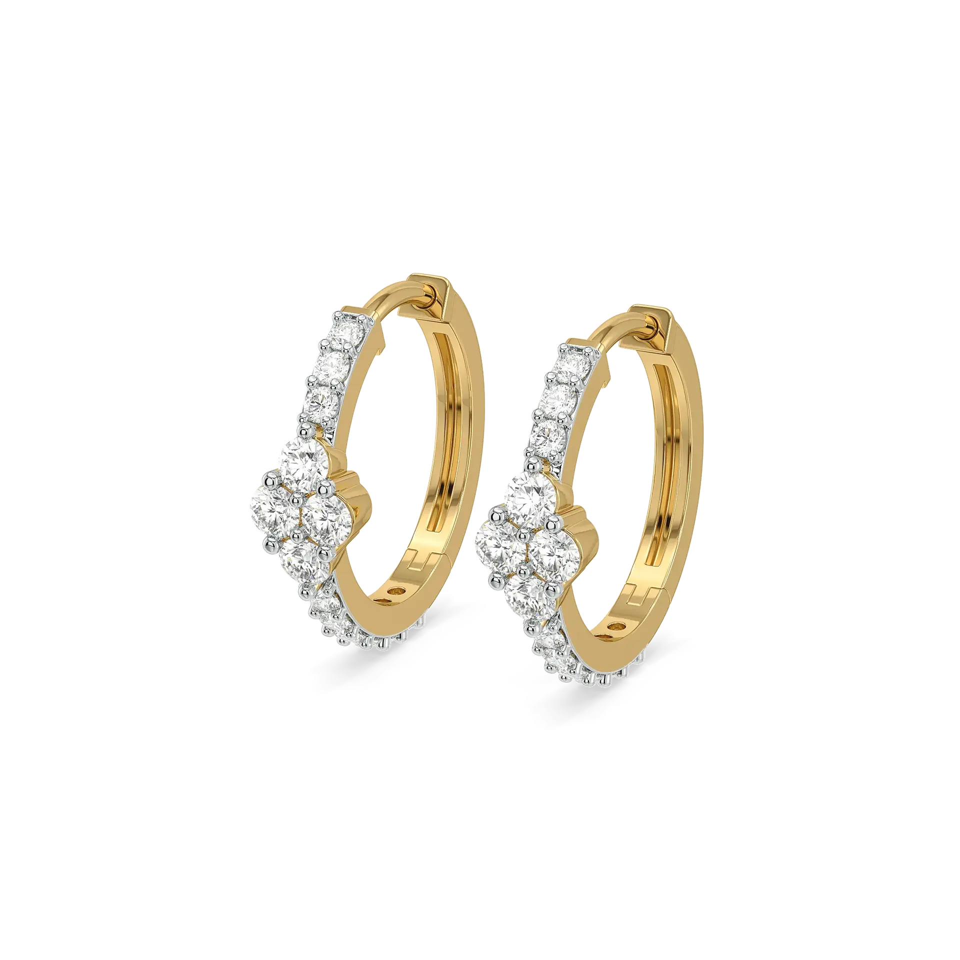 Delicate Clover Pure Gold Lab Diamond Huggies