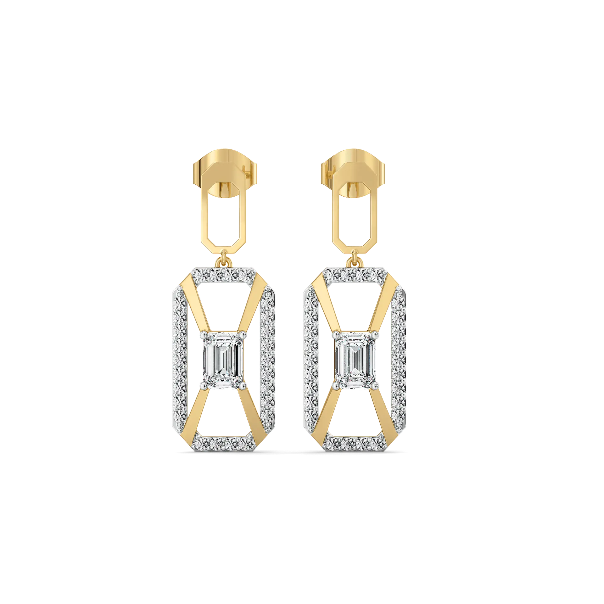 Emerald Edge Drops - Pure Gold Lab Diamond Solitaire Earrings