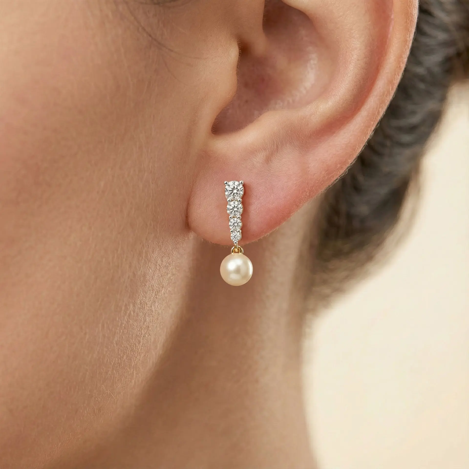 Glinting Pearl - Lab Diamond Drop Earrings