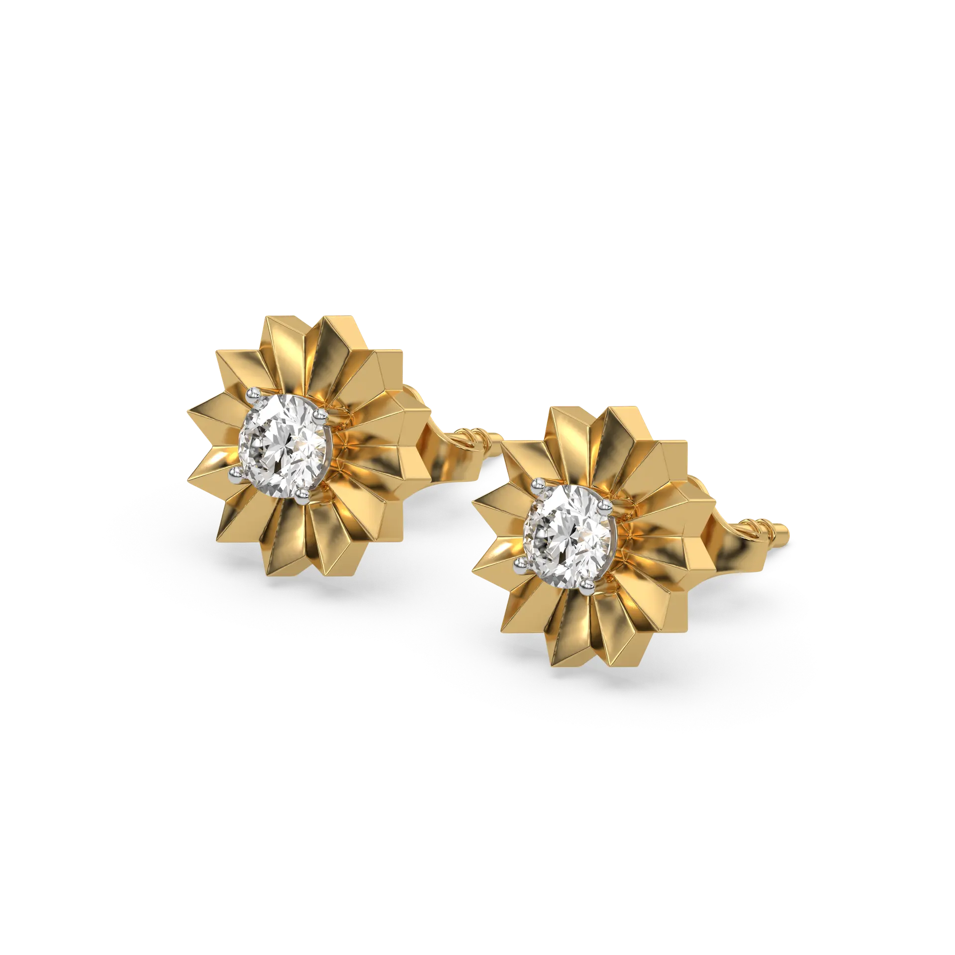 Golden Bloom - Lab Diamond Solitaire Stud Earrings — image 1