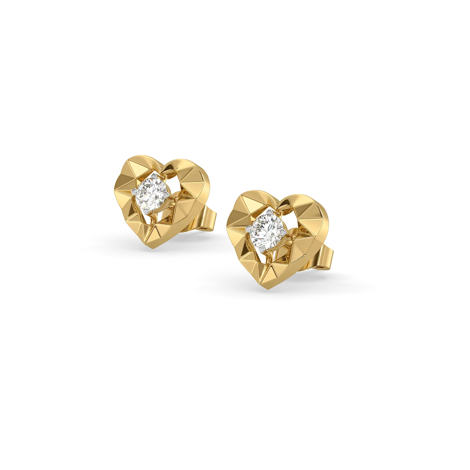 Golden Heart - Lab Diamond Solitaire Stud Earrings — image 1