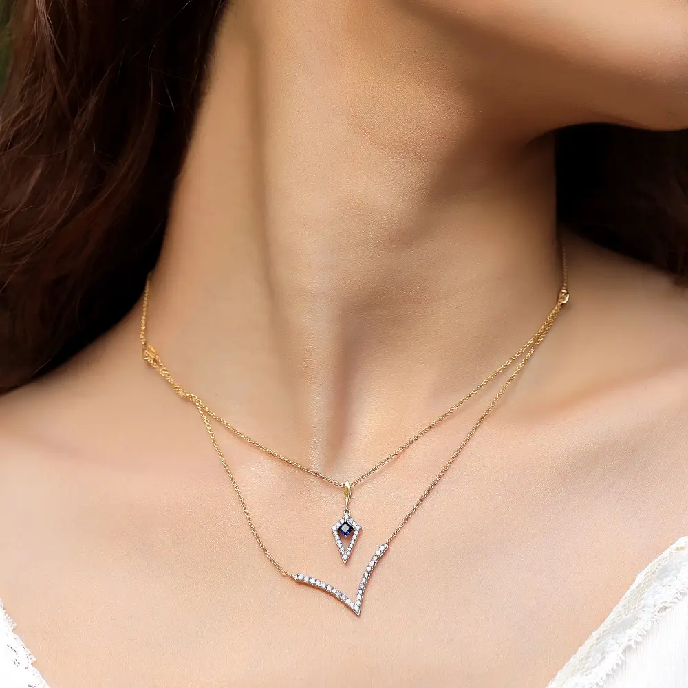 Multi-layered - Lab Diamond V Necklace — image 1