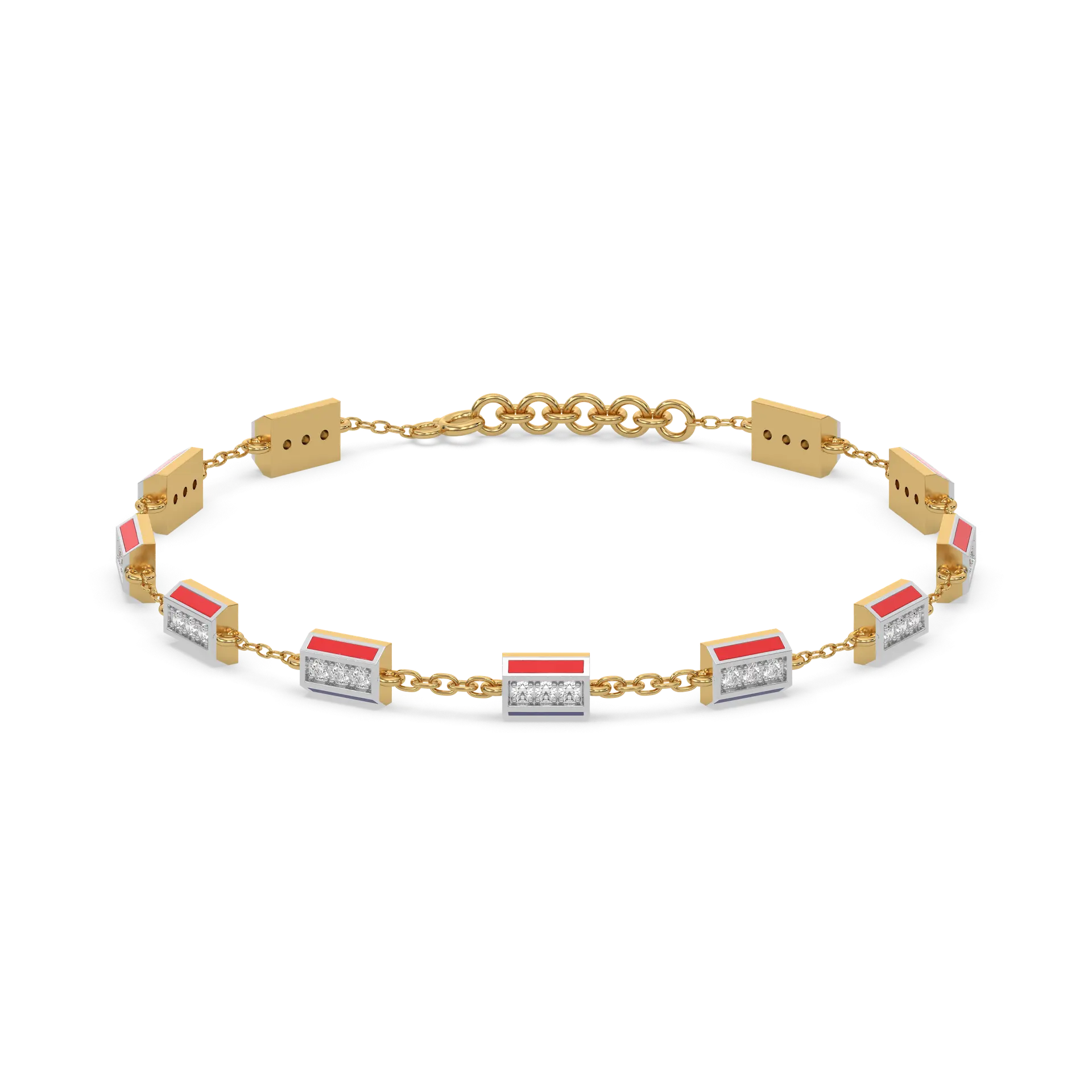 Red Enamel Accent - Lab Diamond Chrome Bracelet — image 1