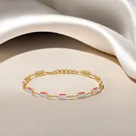Red Enamel Accent - Lab Diamond Chrome Bracelet thumbnail 3