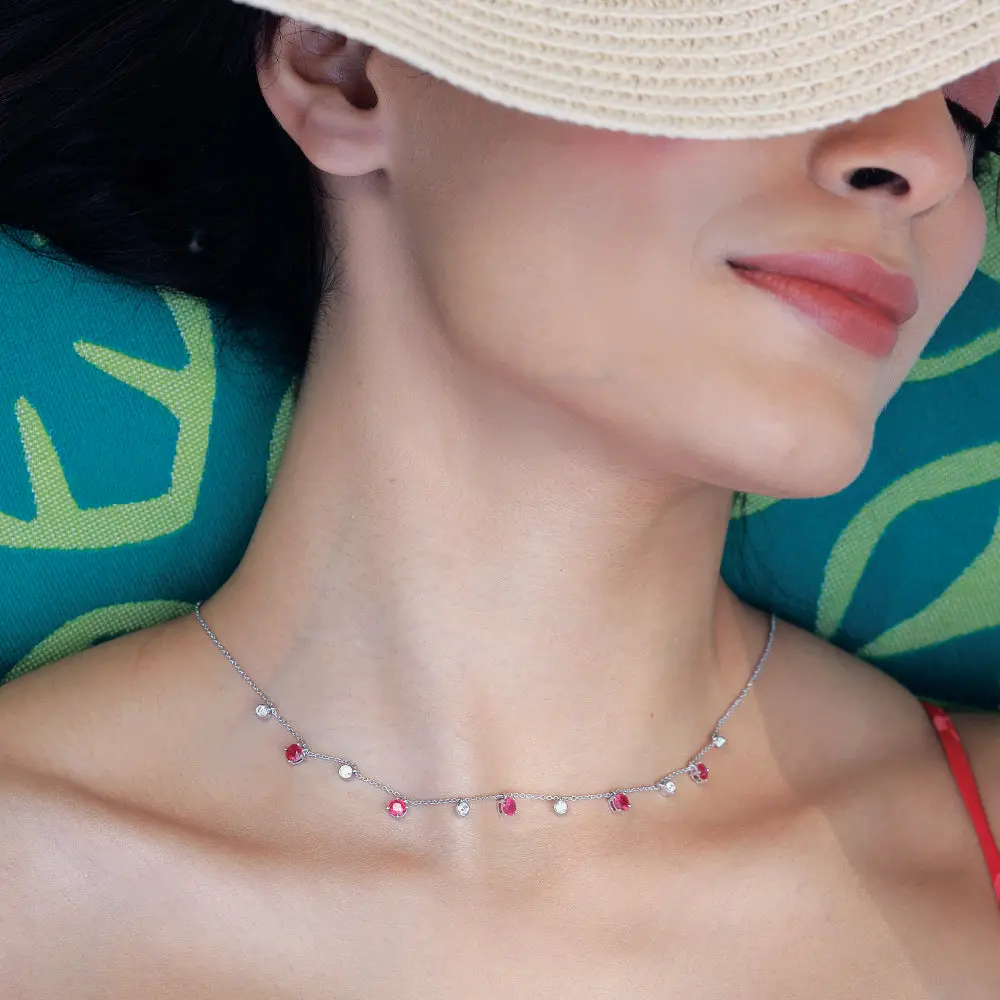 Scarlet Whisper - Lab Diamond & Ruby Station Necklace — image 1