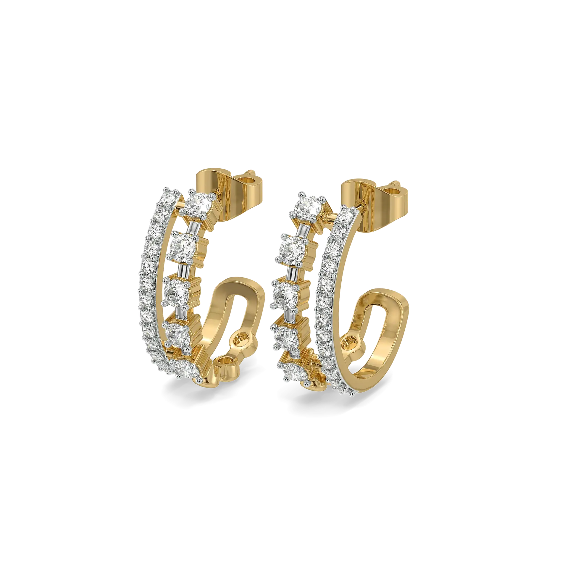 Side-by-Side Pure Gold Lab Diamond Hoop Earrings