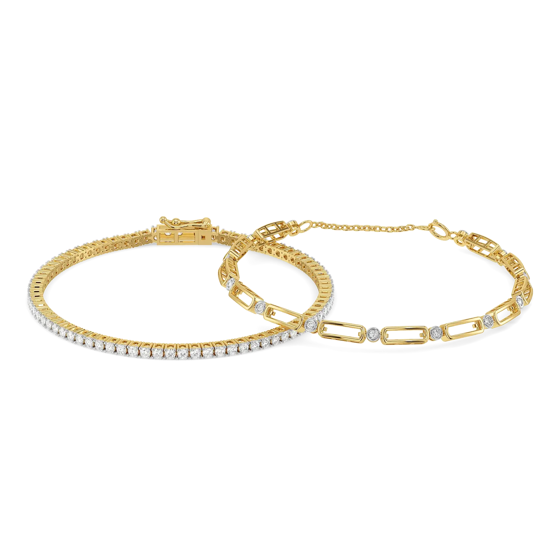Tennis and Link Pure Gold Lab Diamond Stack Bracelet Set