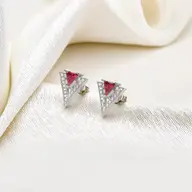 Triad Elegance - Lab Diamond & Ruby Stud Earrings thumbnail 4